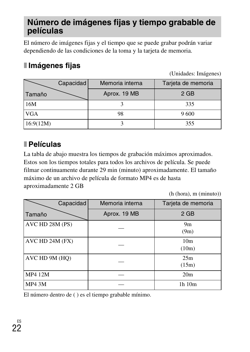 Ximágenes fijas, Xpelículas | Sony CYBER-SHOT DSC-HX9 User Manual | Page 52 / 64