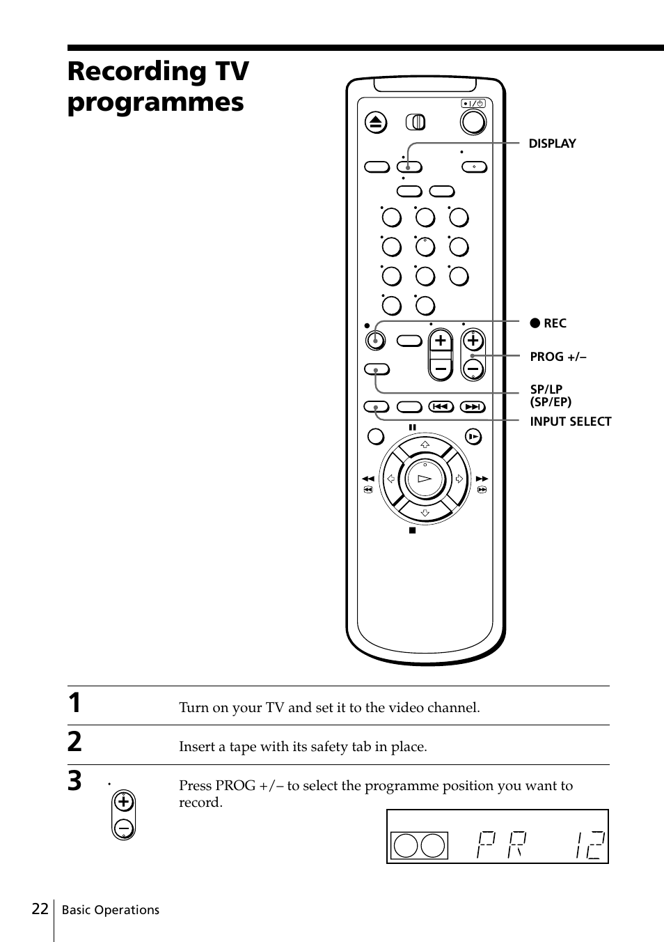 Recording tv programmes, 22 recording tv programmes | Sony SLV-ED25PS/TH User Manual | Page 22 / 53