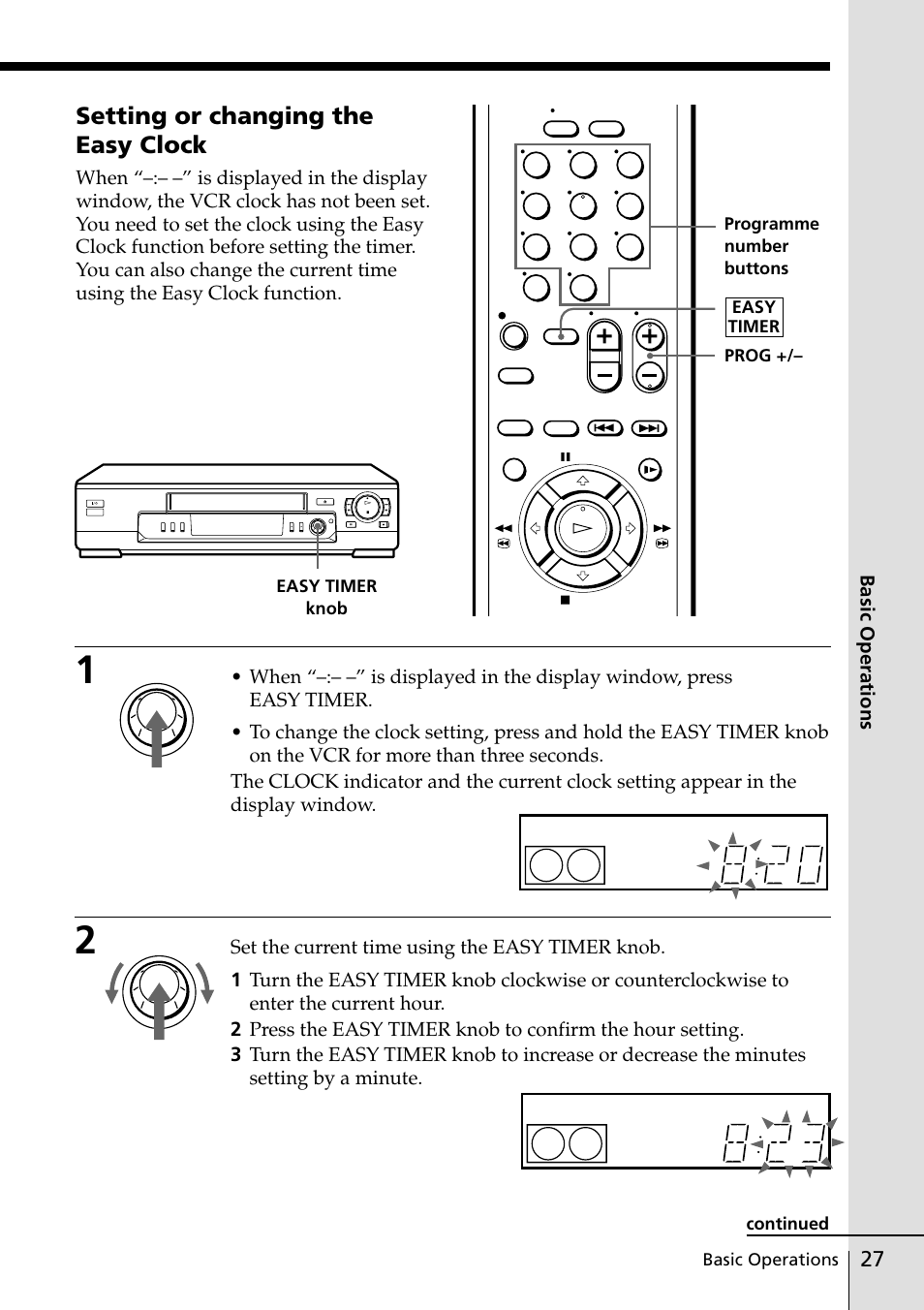 Setting or changing the easy clock | Sony SLV-ED25PS/TH User Manual | Page 27 / 53