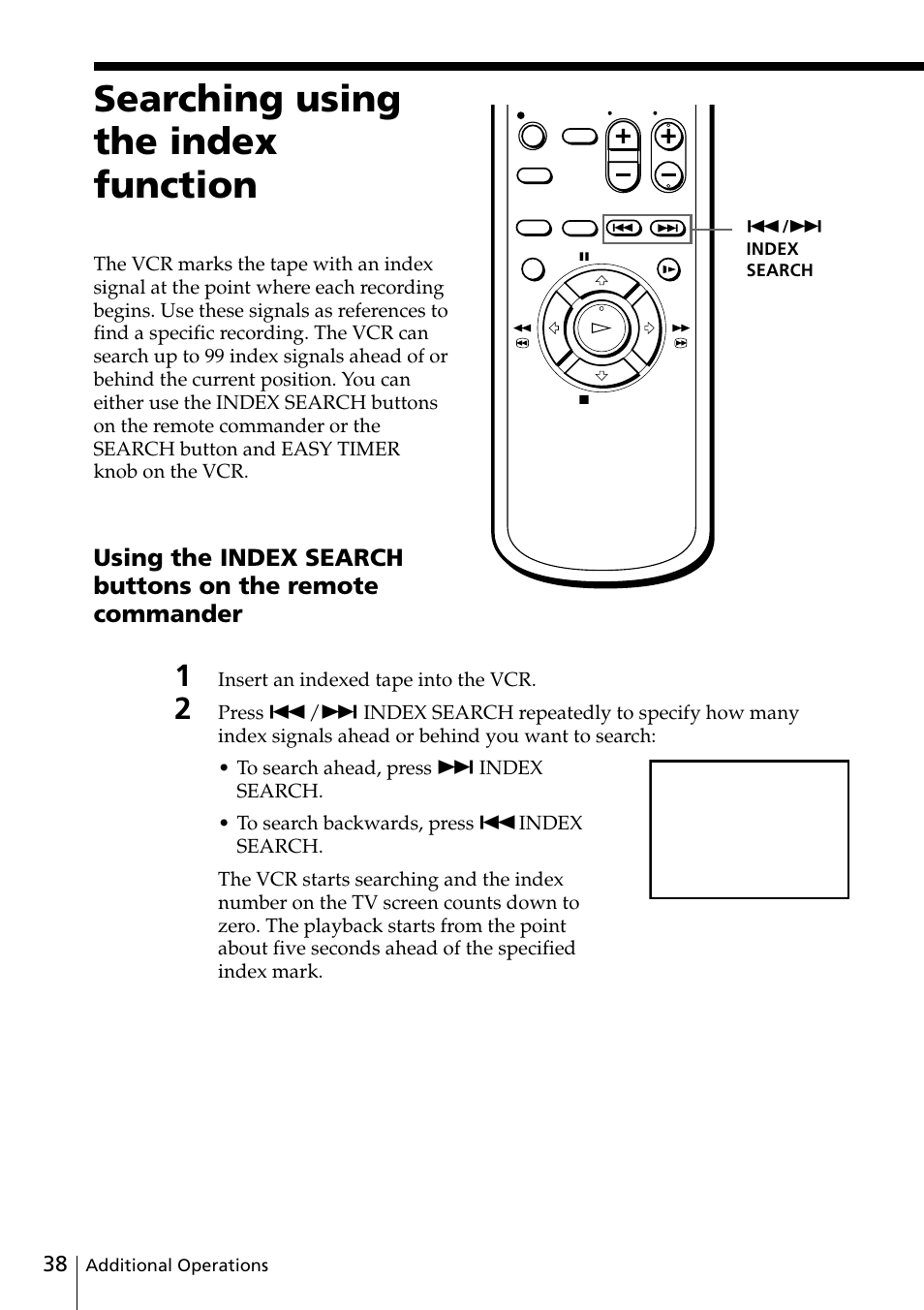 Searching using the index function, 38 searching using the index, Function | Sony SLV-ED25PS/TH User Manual | Page 38 / 53