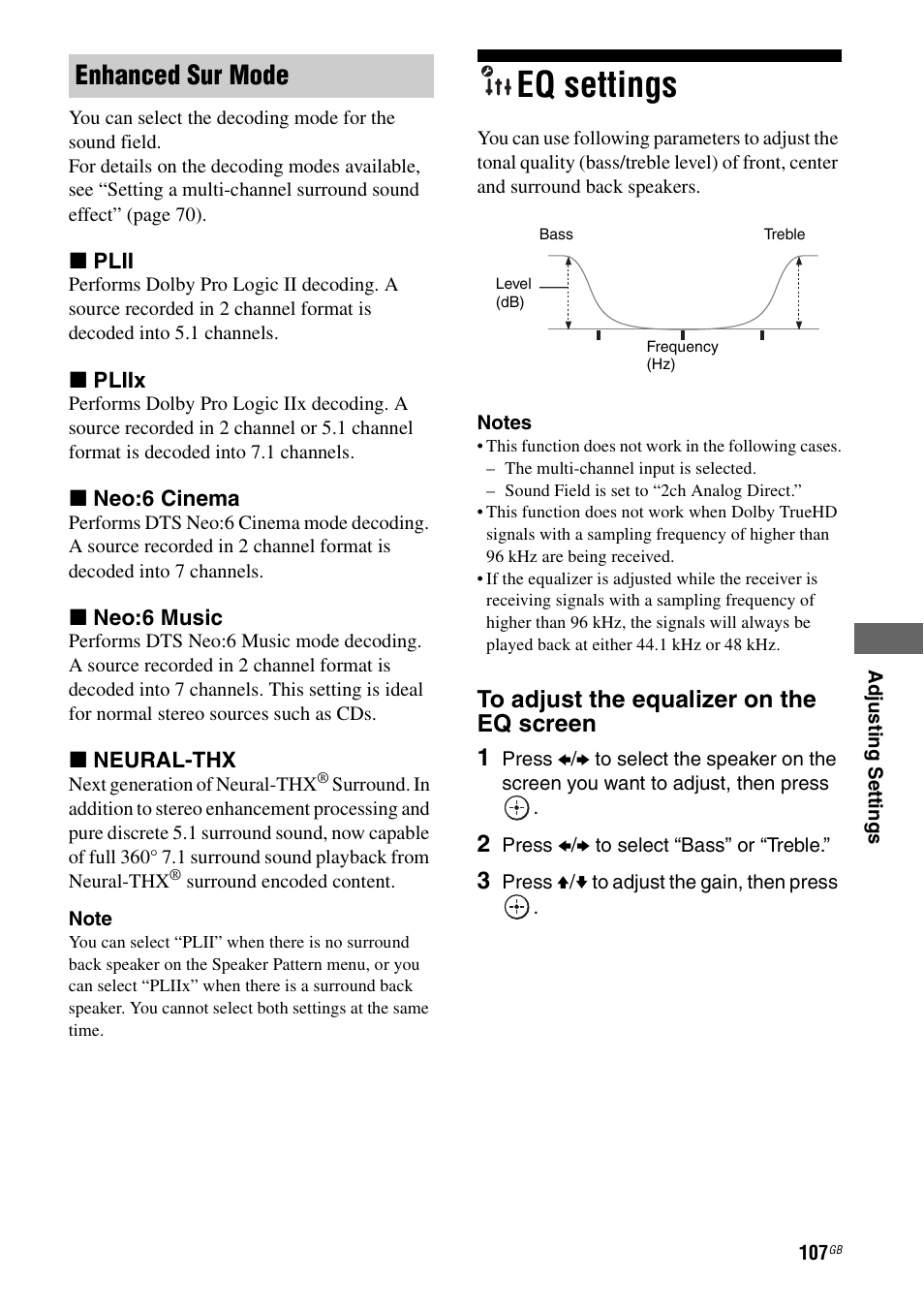 Eq settings, Enhanced sur mode | Sony 3-875-814-21(1) User Manual | Page 107 / 162