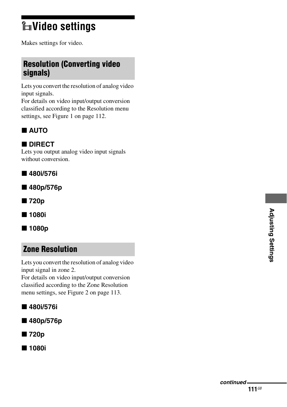 Video settings | Sony 3-875-814-21(1) User Manual | Page 111 / 162