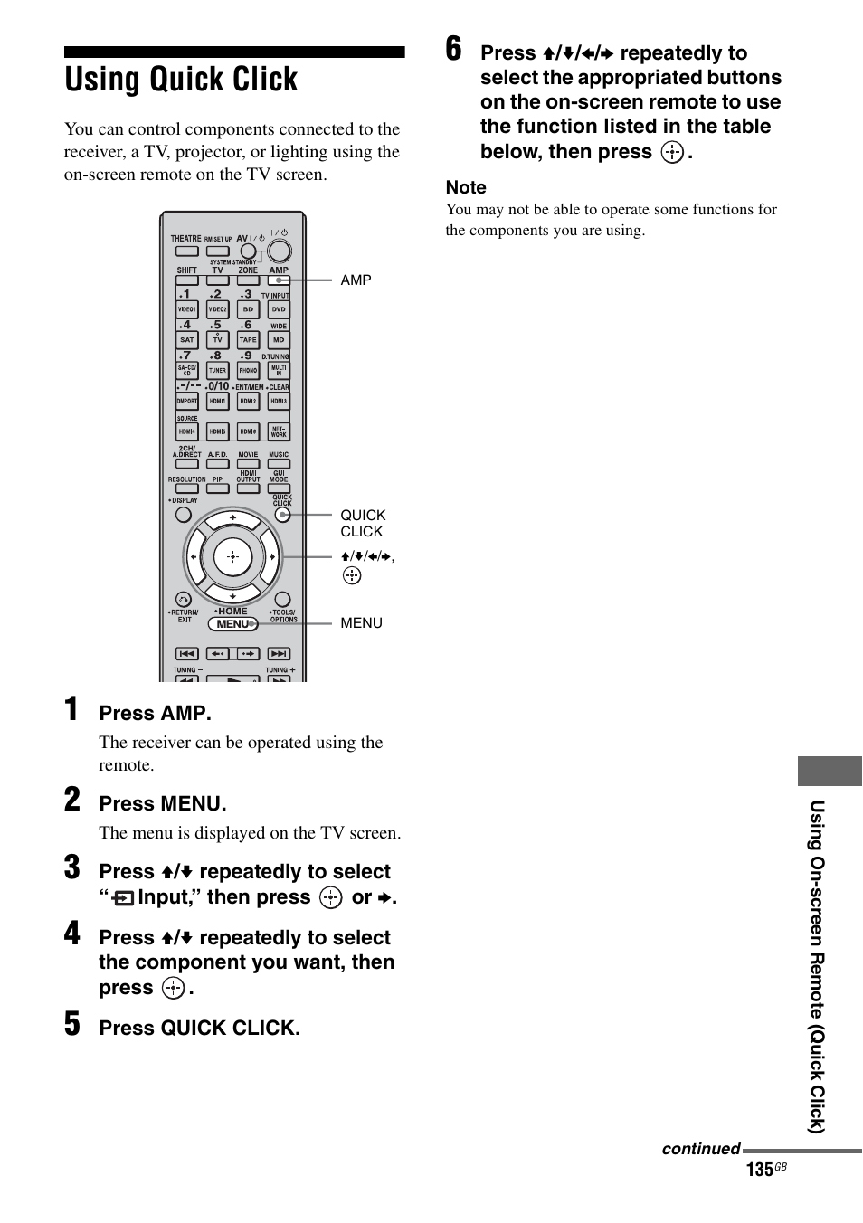 Using quick click | Sony 3-875-814-21(1) User Manual | Page 135 / 162