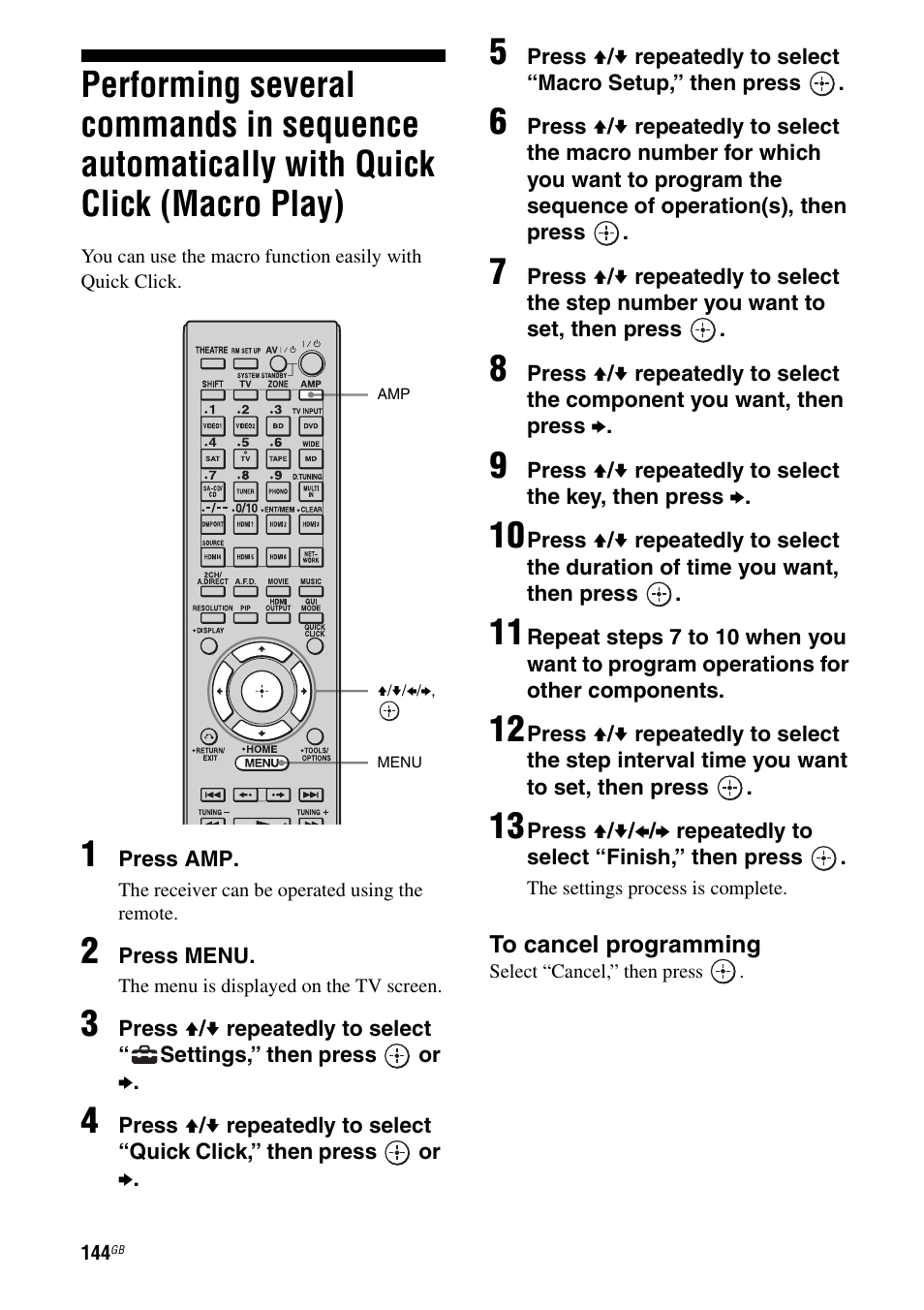 Performing several commands in sequence, Automatically with quick click (macro play) | Sony 3-875-814-21(1) User Manual | Page 144 / 162