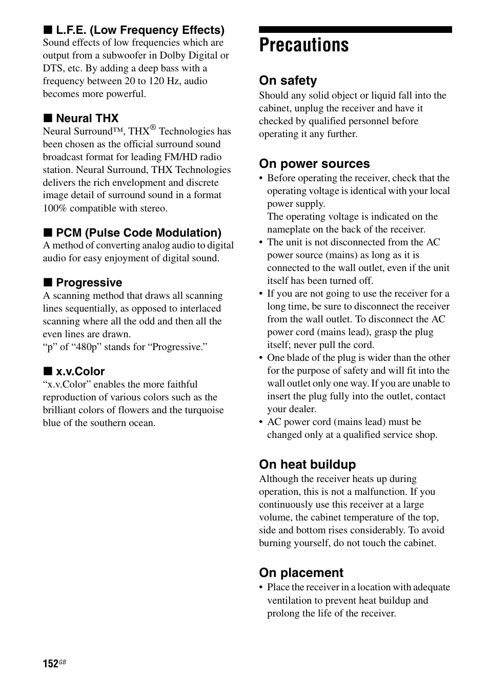 Precautions | Sony 3-875-814-21(1) User Manual | Page 152 / 162