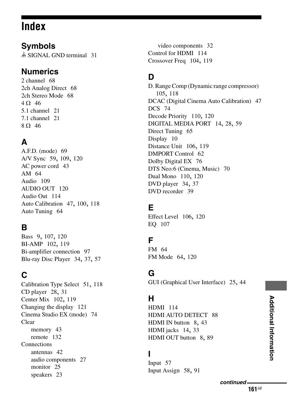 Index, Symbols, Numerics | Sony 3-875-814-21(1) User Manual | Page 161 / 162