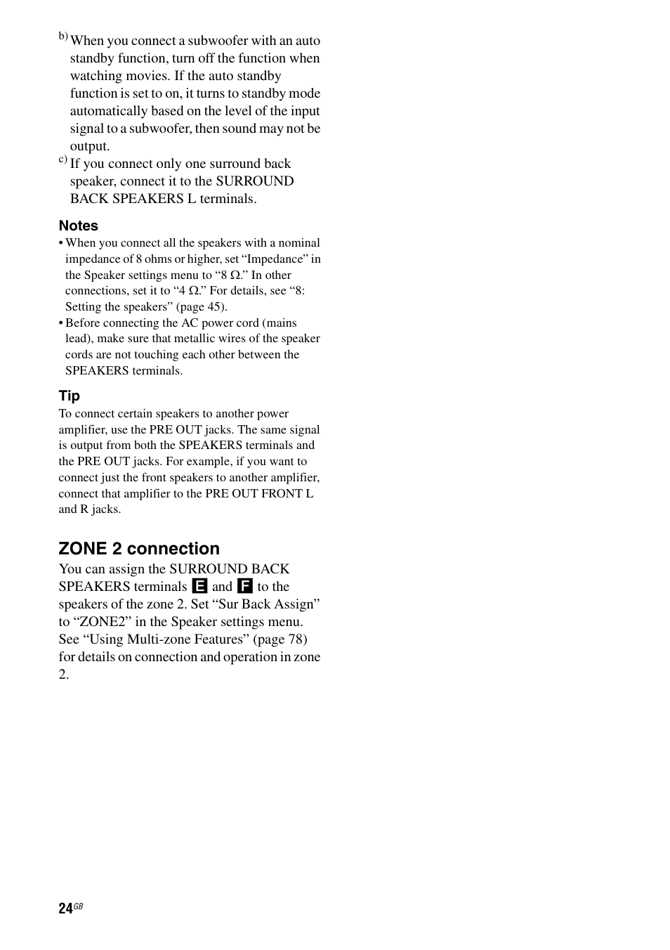 Zone 2 connection | Sony 3-875-814-21(1) User Manual | Page 24 / 162