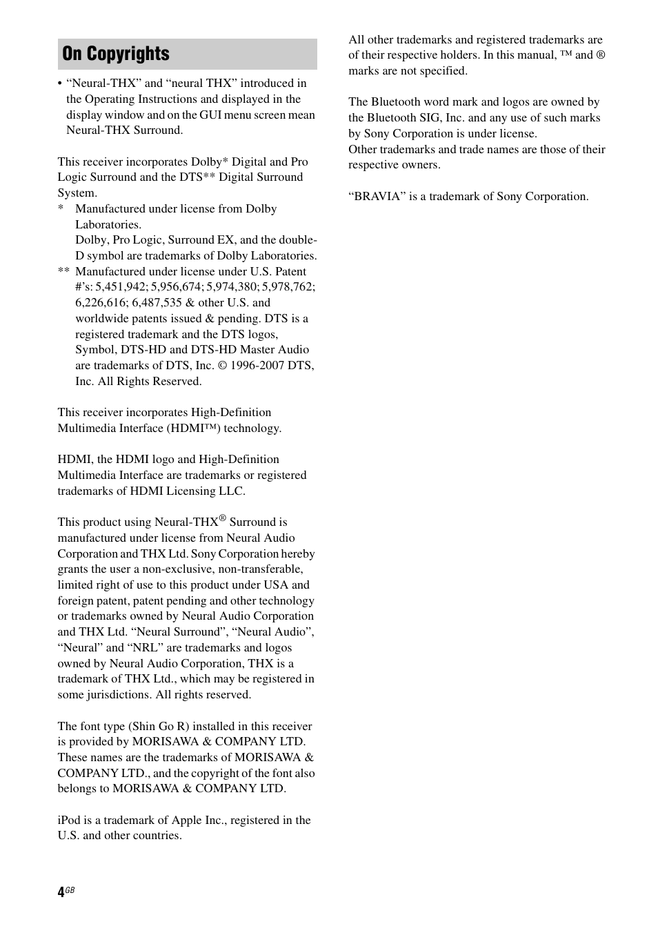 On copyrights | Sony 3-875-814-21(1) User Manual | Page 4 / 162