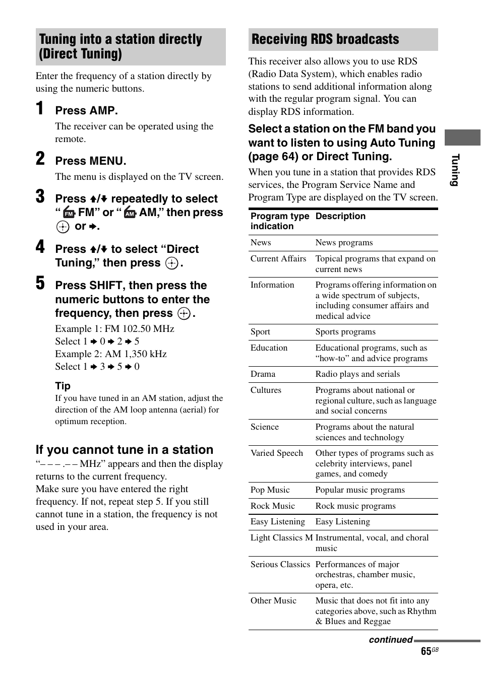 If you cannot tune in a station | Sony 3-875-814-21(1) User Manual | Page 65 / 162