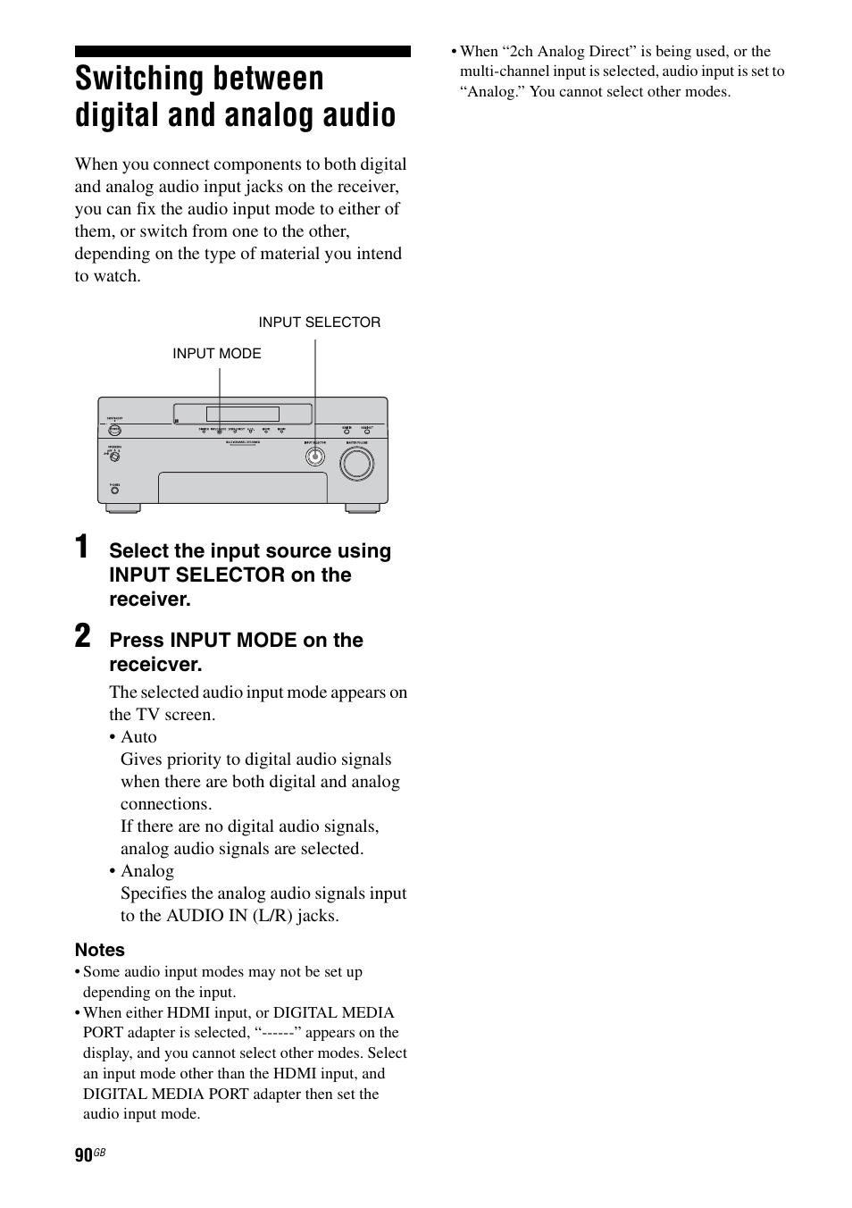 Switching between digital and analog audio, Switching between digital and analog, Audio | Sony 3-875-814-21(1) User Manual | Page 90 / 162