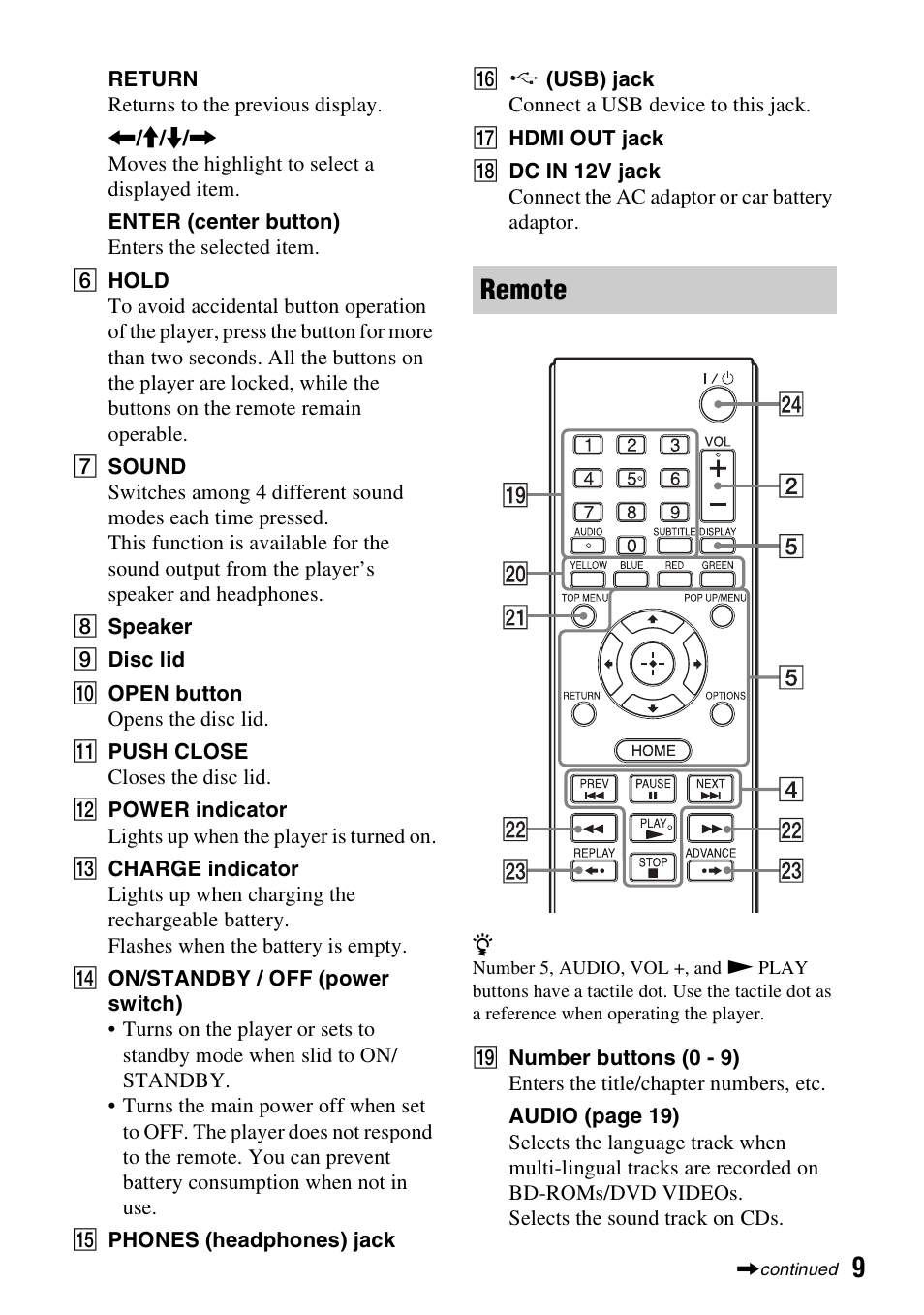Remote | Sony BDP-SX910 User Manual | Page 9 / 28