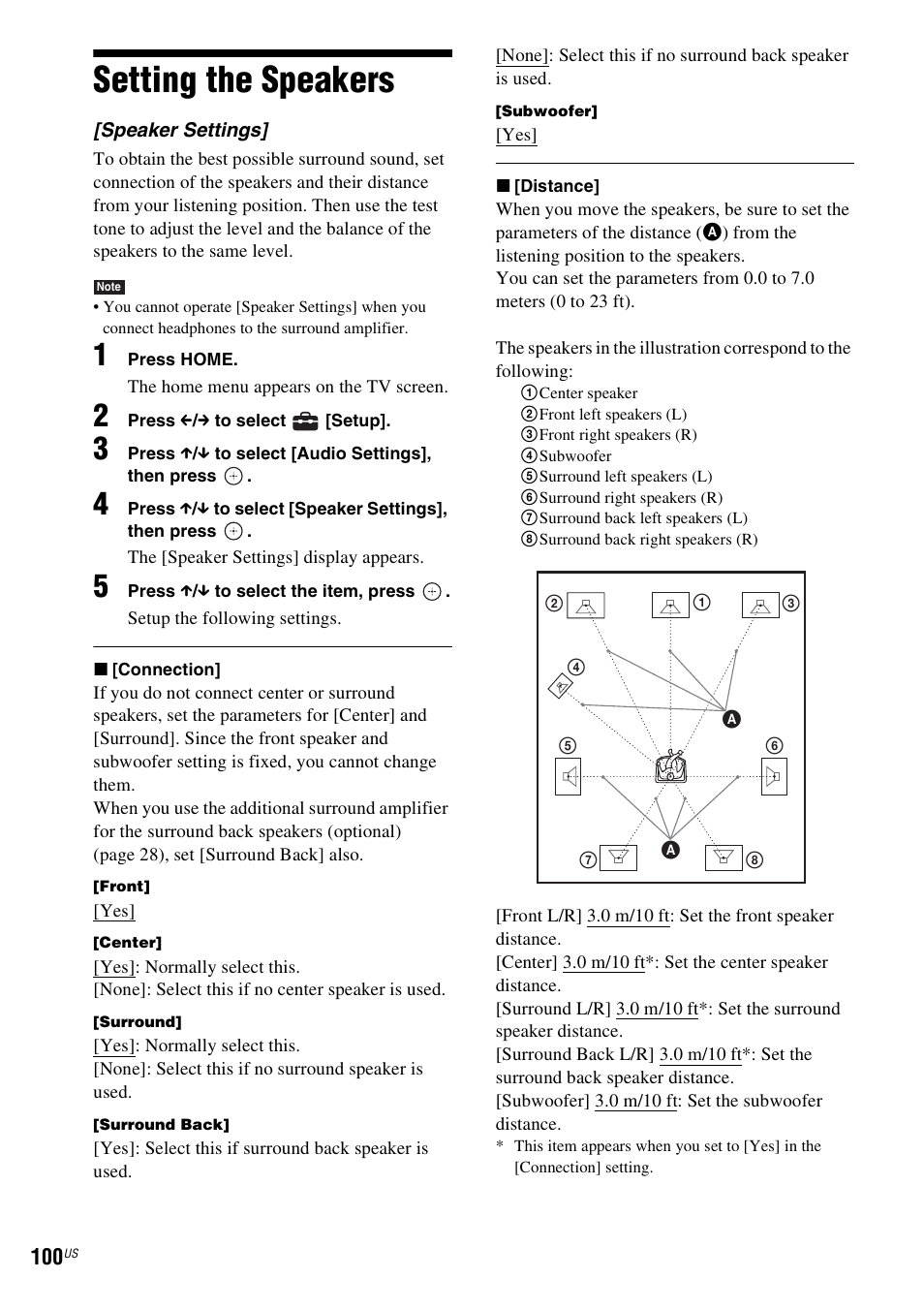 Setting the speakers | Sony BDV-IT1000ES User Manual | Page 100 / 155