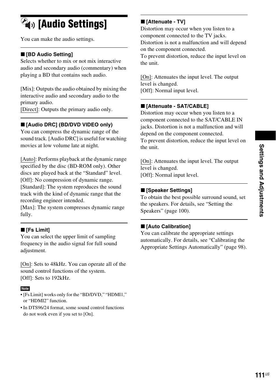Audio settings | Sony BDV-IT1000ES User Manual | Page 111 / 155