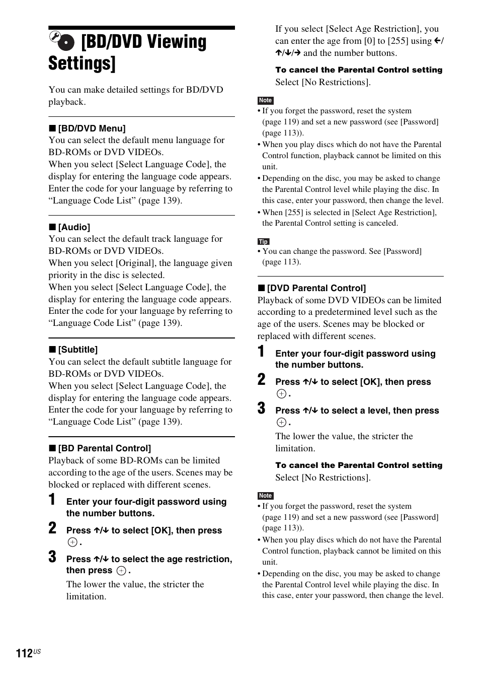 Bd/dvd viewing settings | Sony BDV-IT1000ES User Manual | Page 112 / 155