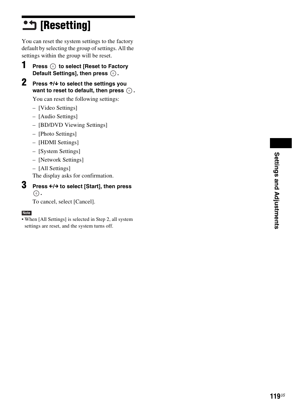 Resetting | Sony BDV-IT1000ES User Manual | Page 119 / 155