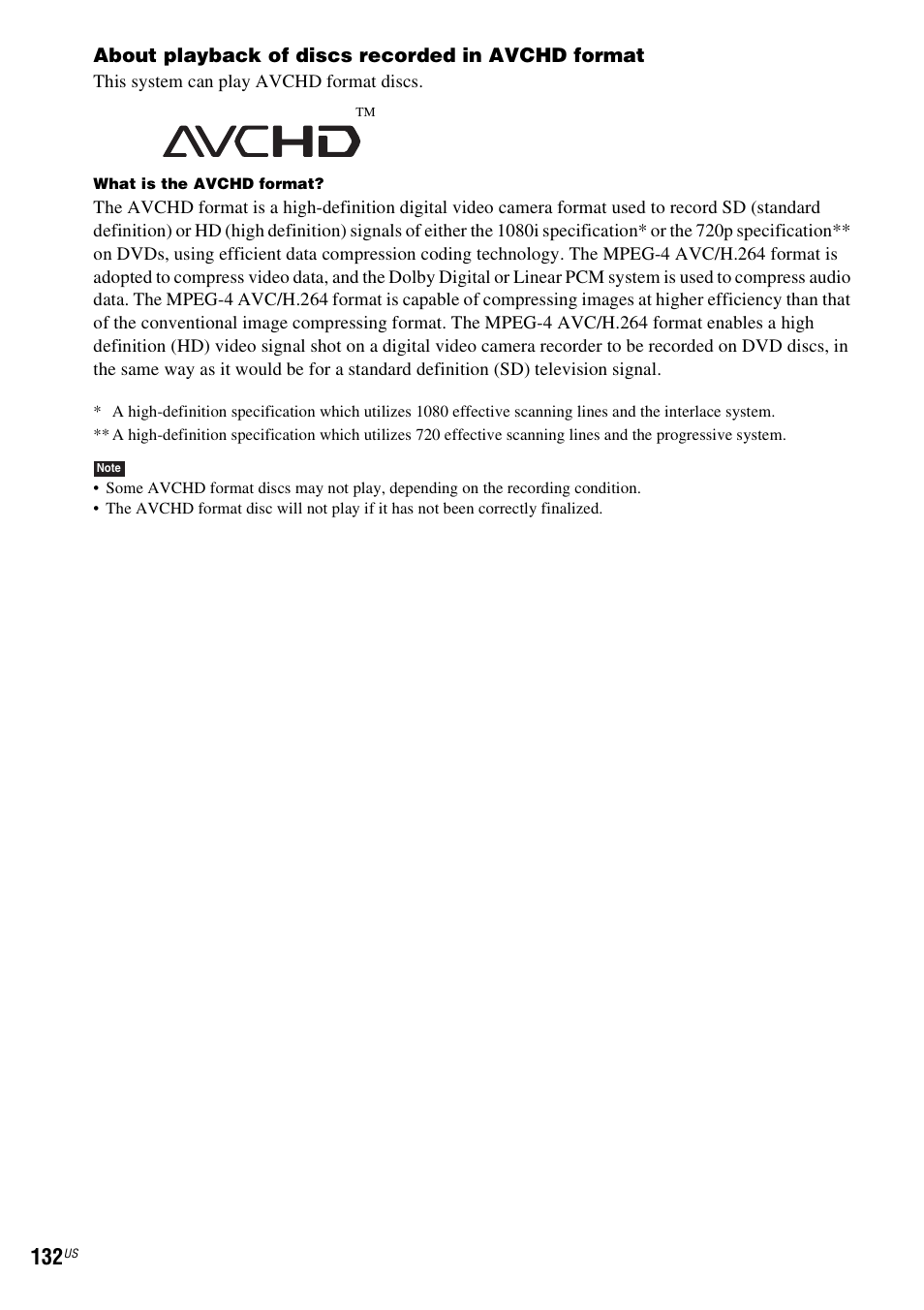 About playback of discs recorded in avchd format | Sony BDV-IT1000ES User Manual | Page 132 / 155
