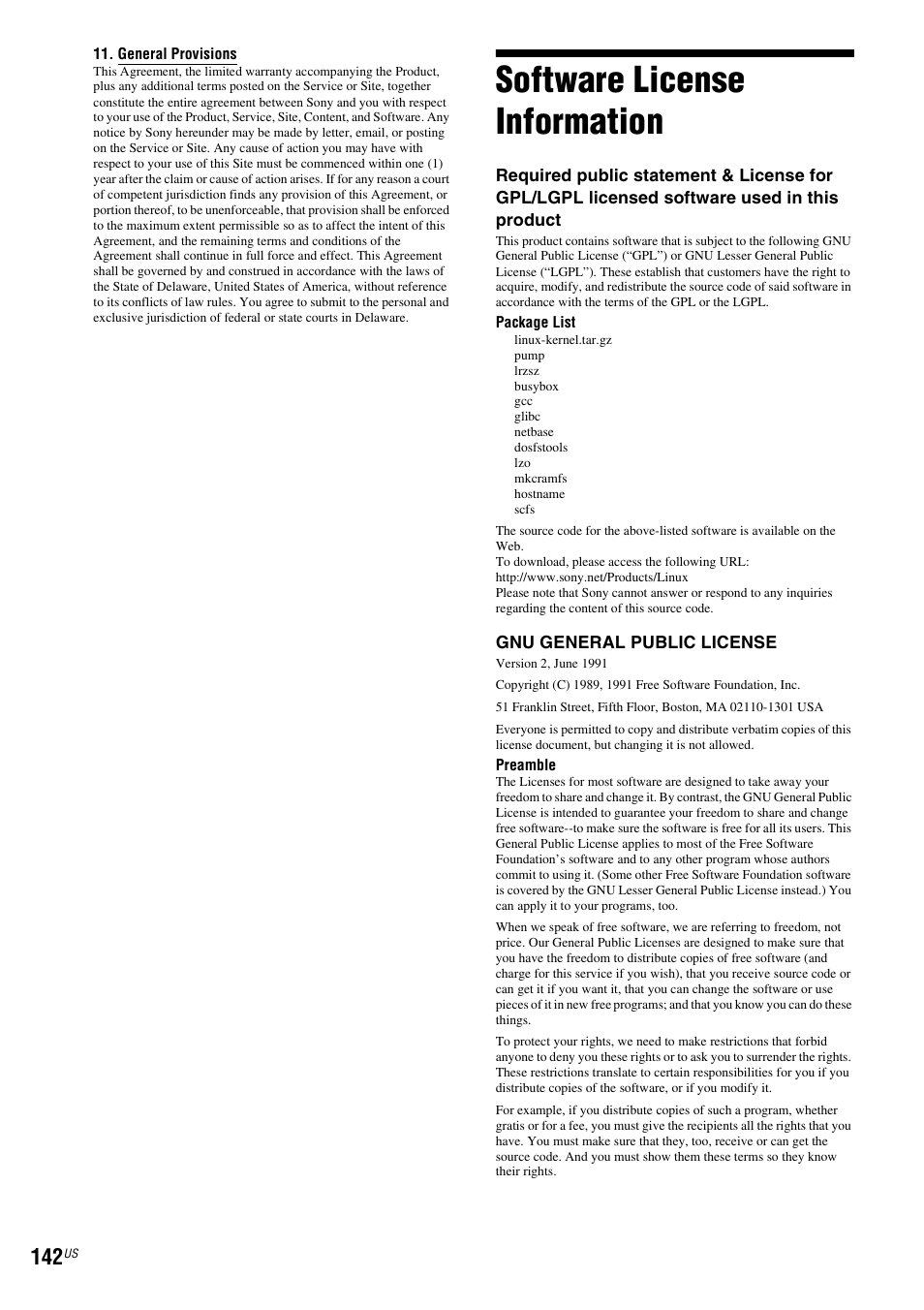 Software license information | Sony BDV-IT1000ES User Manual | Page 142 / 155