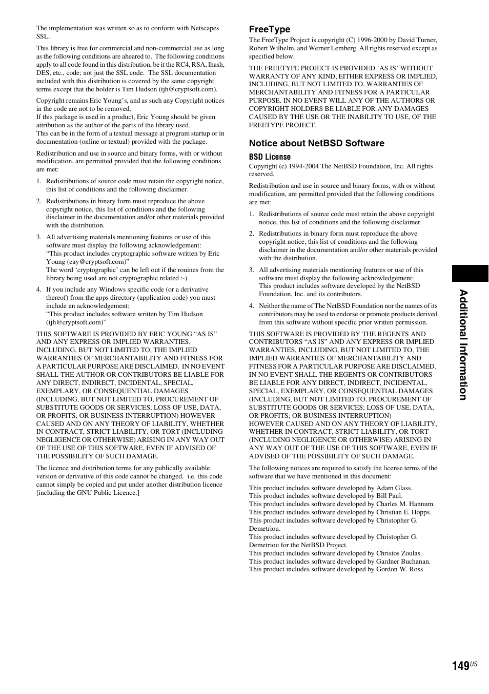 Ad ditio n al inf o rm at ion | Sony BDV-IT1000ES User Manual | Page 149 / 155