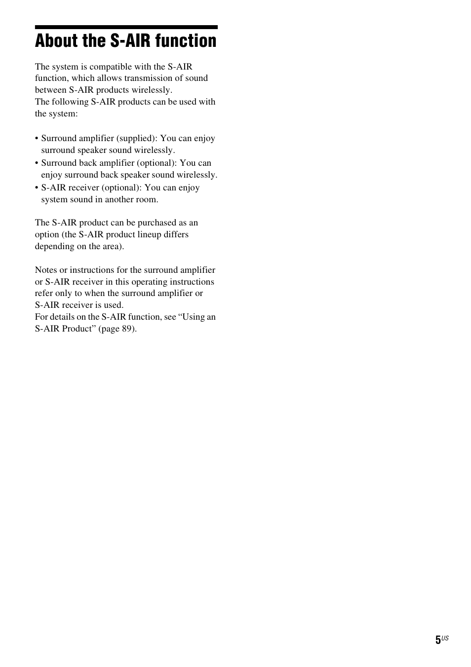 About the s-air function | Sony BDV-IT1000ES User Manual | Page 5 / 155