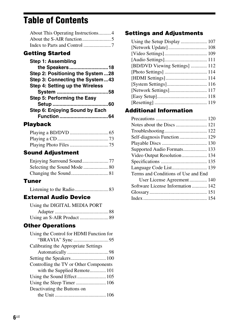 Sony BDV-IT1000ES User Manual | Page 6 / 155