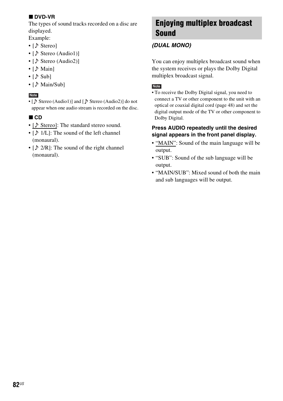 Enjoying multiplex broadcast sound | Sony BDV-IT1000ES User Manual | Page 82 / 155