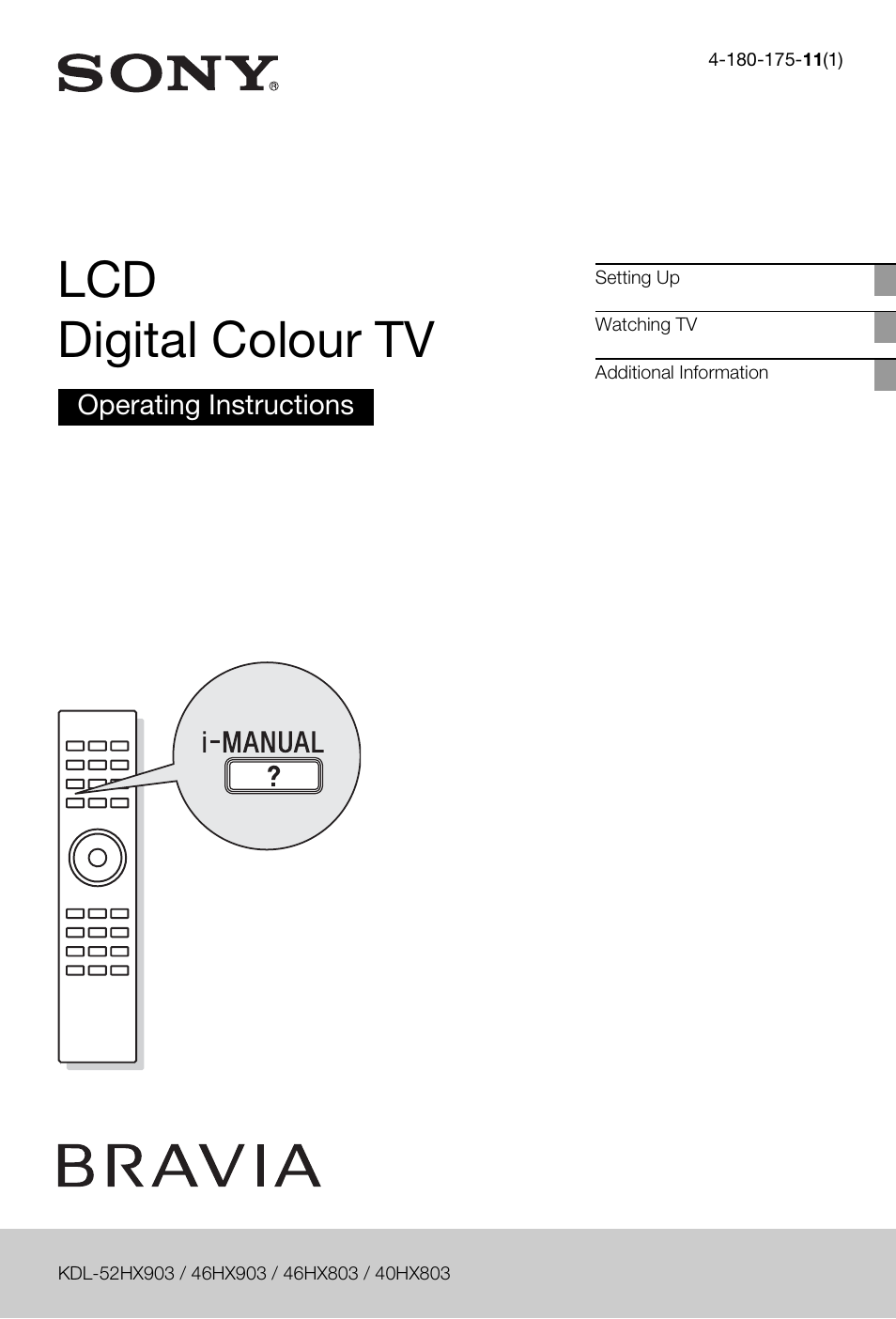 Sony BRAVIA 4-180-175-11(1) User Manual | 20 pages