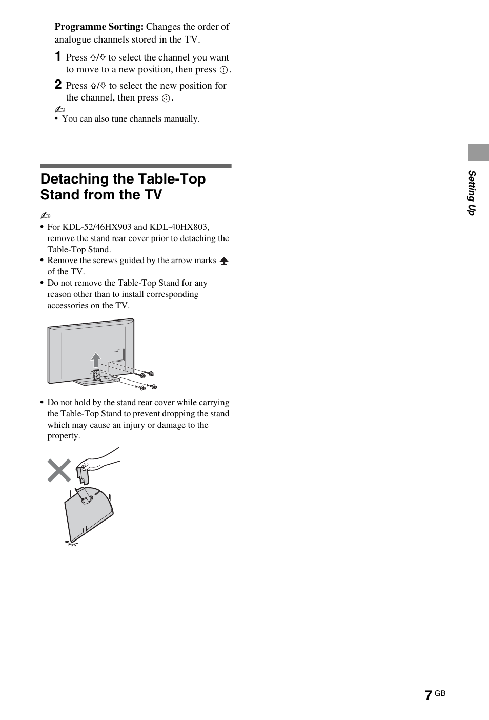 Detaching the table-top stand from the tv | Sony BRAVIA 4-180-175-11(1) User Manual | Page 7 / 20