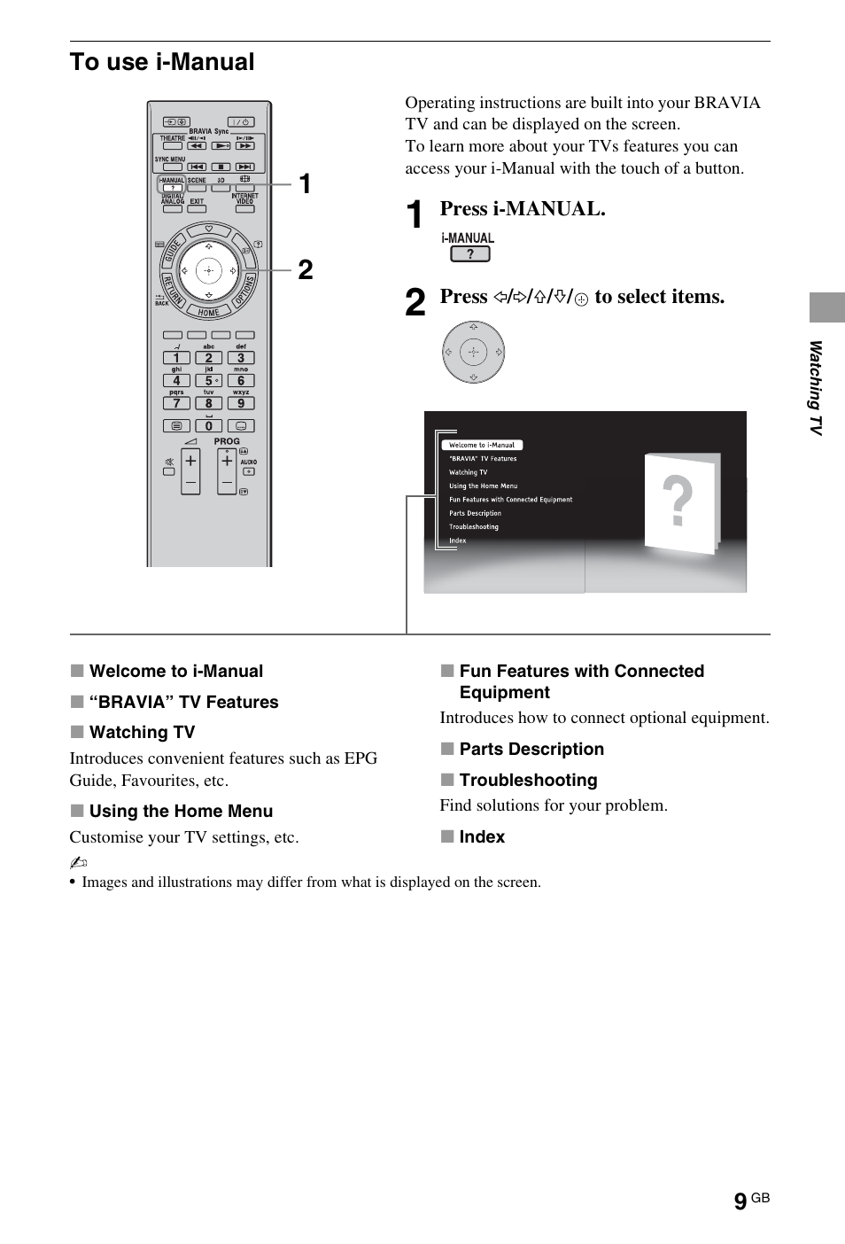 To use i-manual | Sony BRAVIA 4-180-175-11(1) User Manual | Page 9 / 20