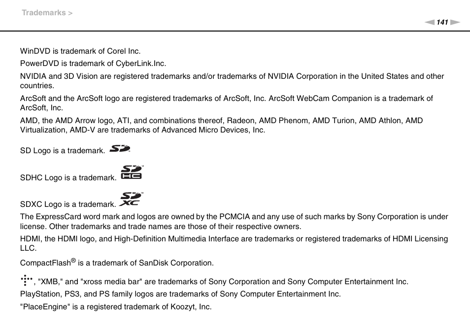 Sony VAIO VPCYB SERIES User Manual | Page 141 / 144