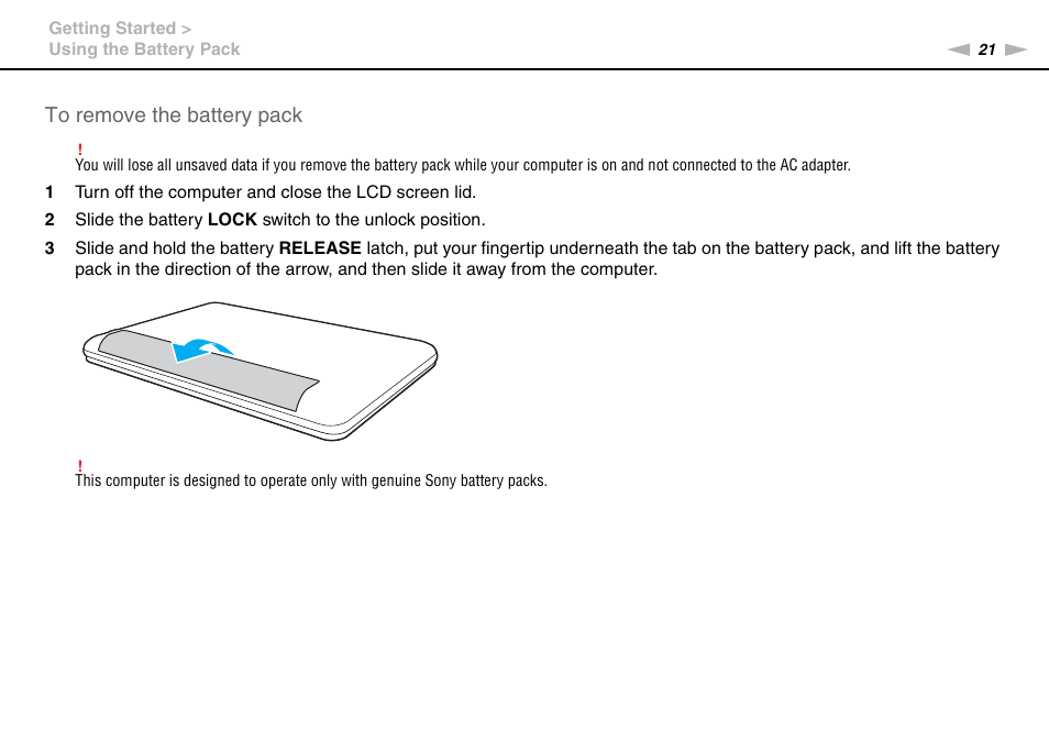 Sony VAIO VPCYB SERIES User Manual | Page 21 / 144