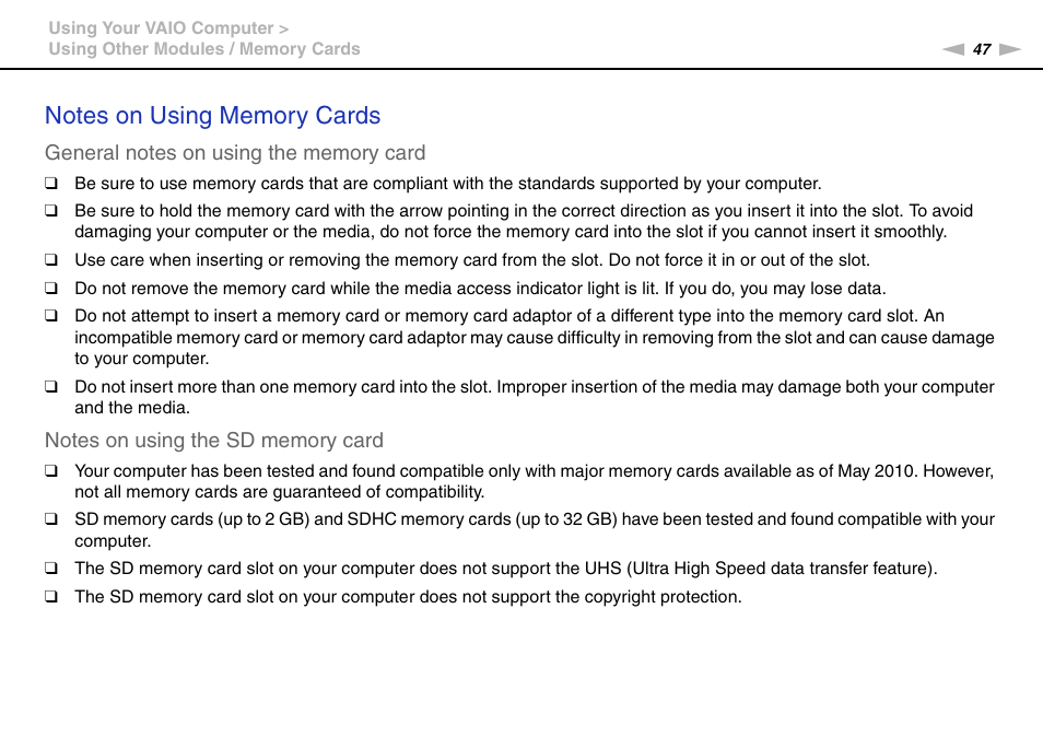 Sony VAIO VPCYB SERIES User Manual | Page 47 / 144