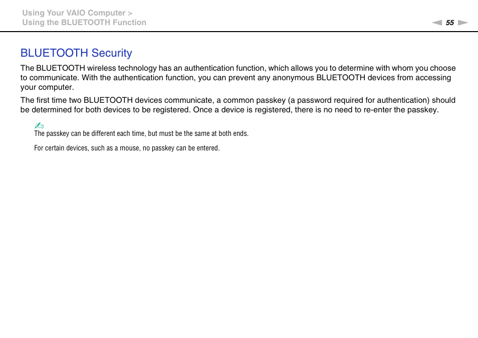 Bluetooth security | Sony VAIO VPCYB SERIES User Manual | Page 55 / 144