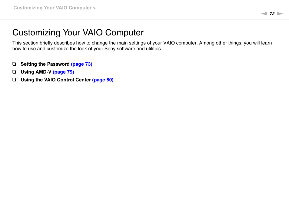 Customizing your vaio computer | Sony VAIO VPCYB SERIES User Manual | Page 72 / 144