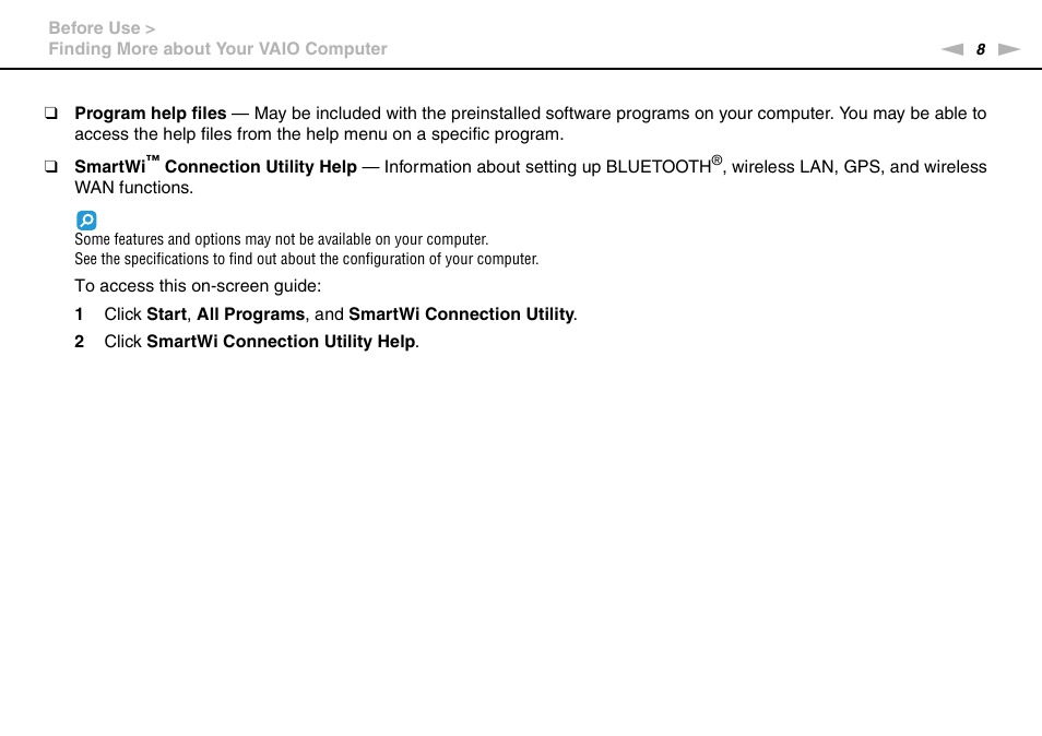 Sony VAIO VPCYB SERIES User Manual | Page 8 / 144