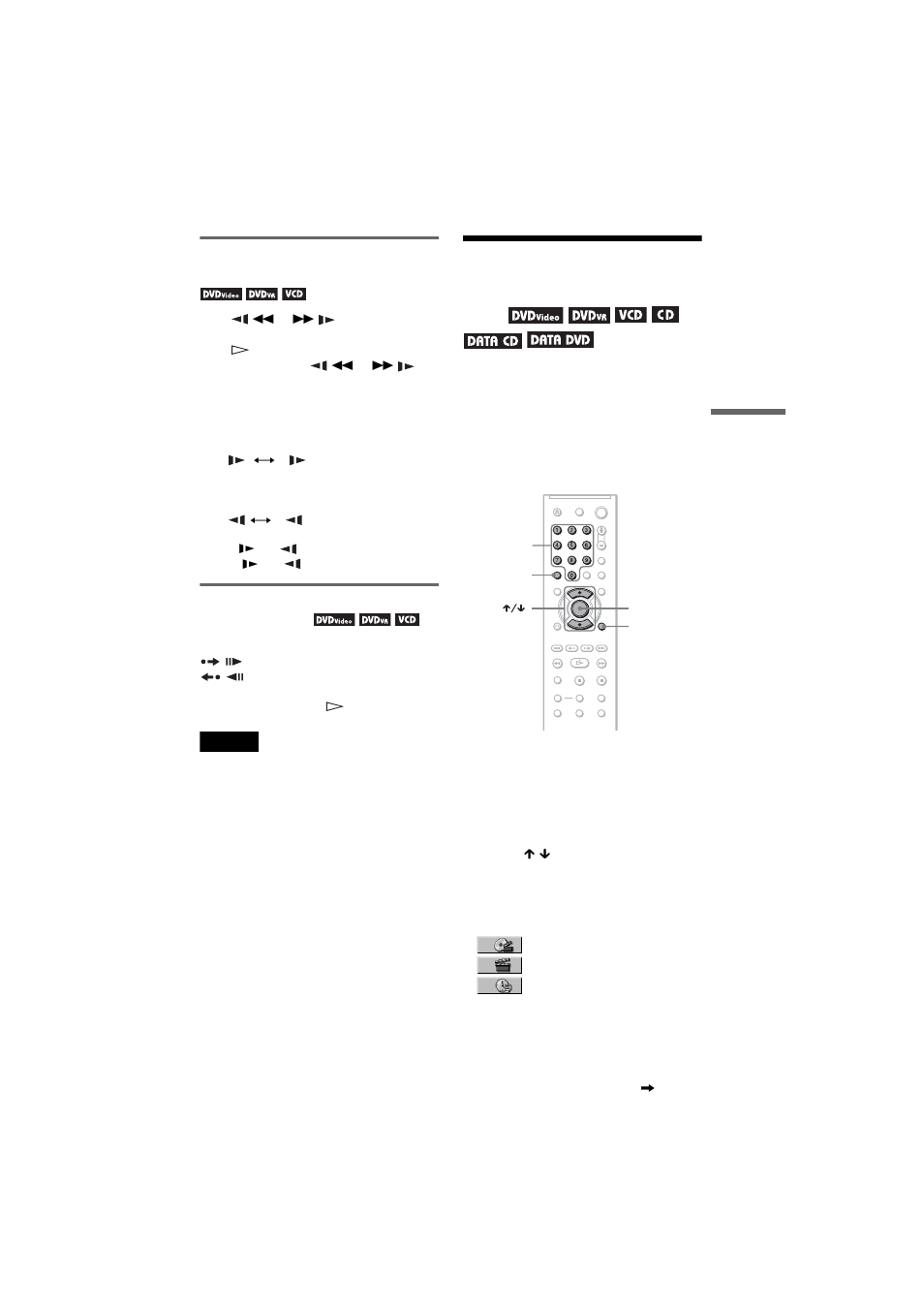 Searching for a title/chapter/track/scene, etc, Searching for a title/ chapter/track/scene, etc, Watching frame by frame (slow-motion play) | Playing one frame at a time (freeze frame) | Sony DVP-NS70H User Manual | Page 35 / 78