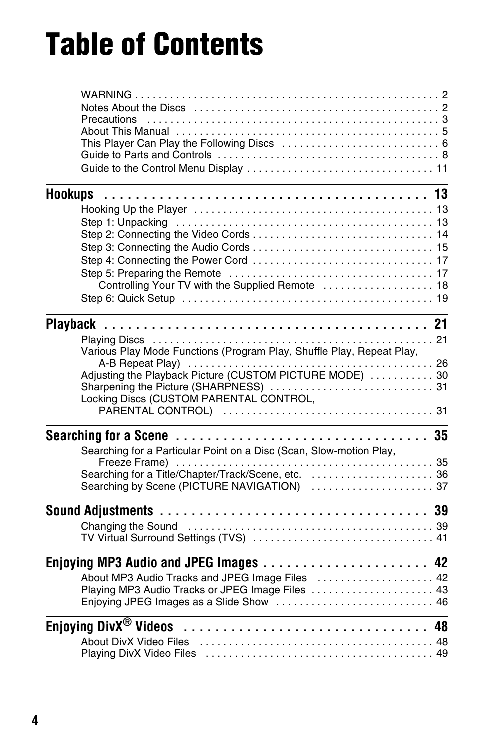 Sony DVP-NS64P User Manual | Page 4 / 64