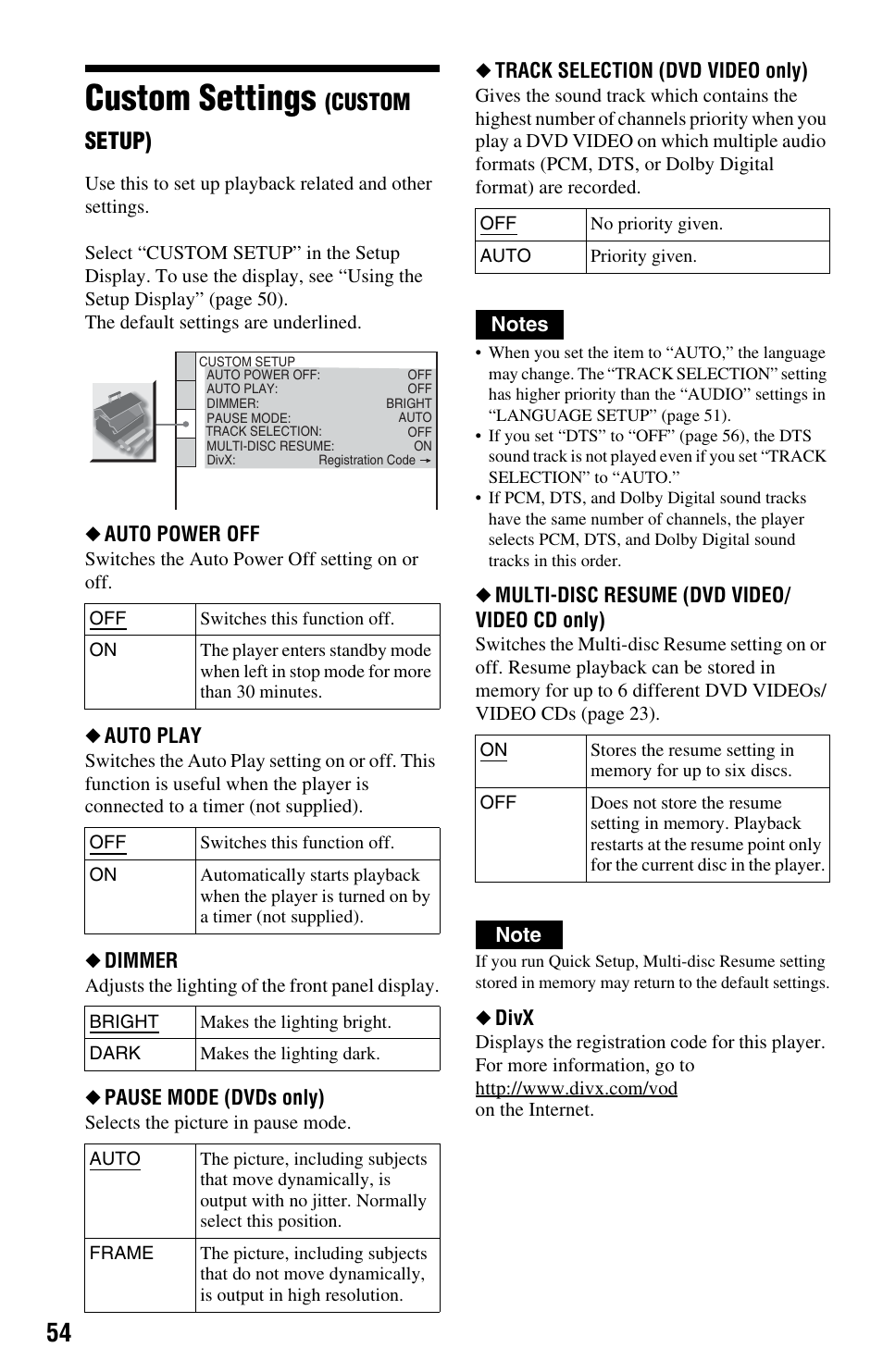 L1 - custom settings (custom setup), Custom settings (custom, Custom settings | Custom setup) | Sony DVP-NS64P User Manual | Page 54 / 64