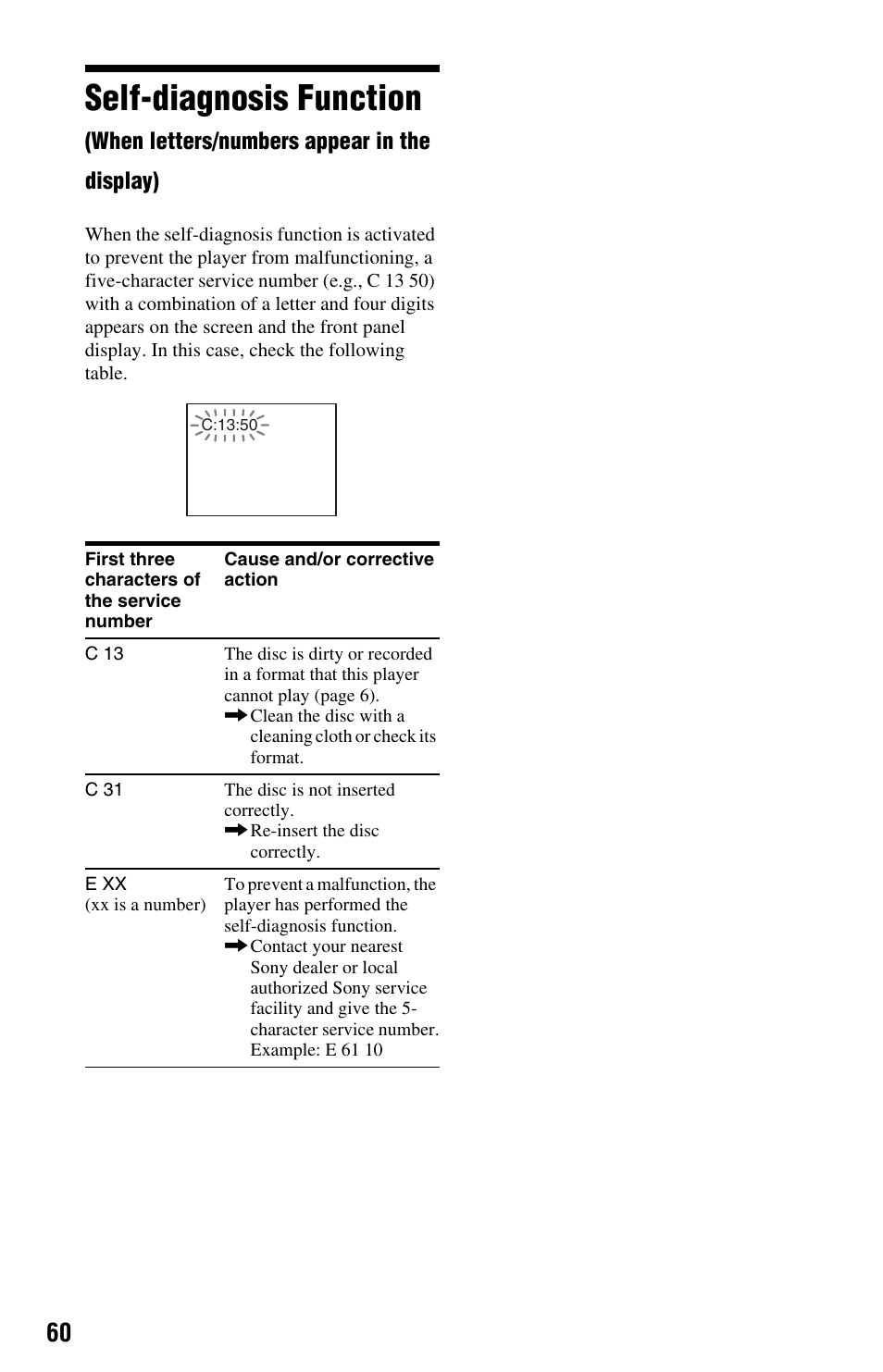 Self-diagnosis function (wh, Self-diagnosis function | Sony DVP-NS64P User Manual | Page 60 / 64