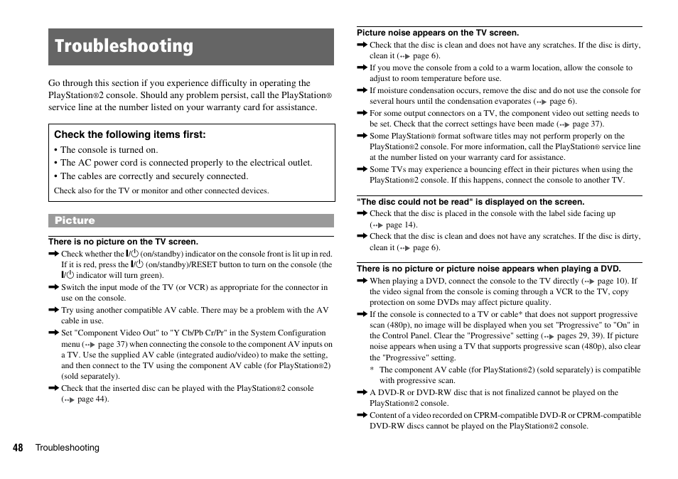 Troubleshooting | Sony SCPH-75006 User Manual | Page 48 / 104