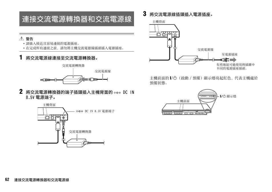 連接交流電源轉換器和交流電源線 | Sony SCPH-75006 User Manual | Page 62 / 104