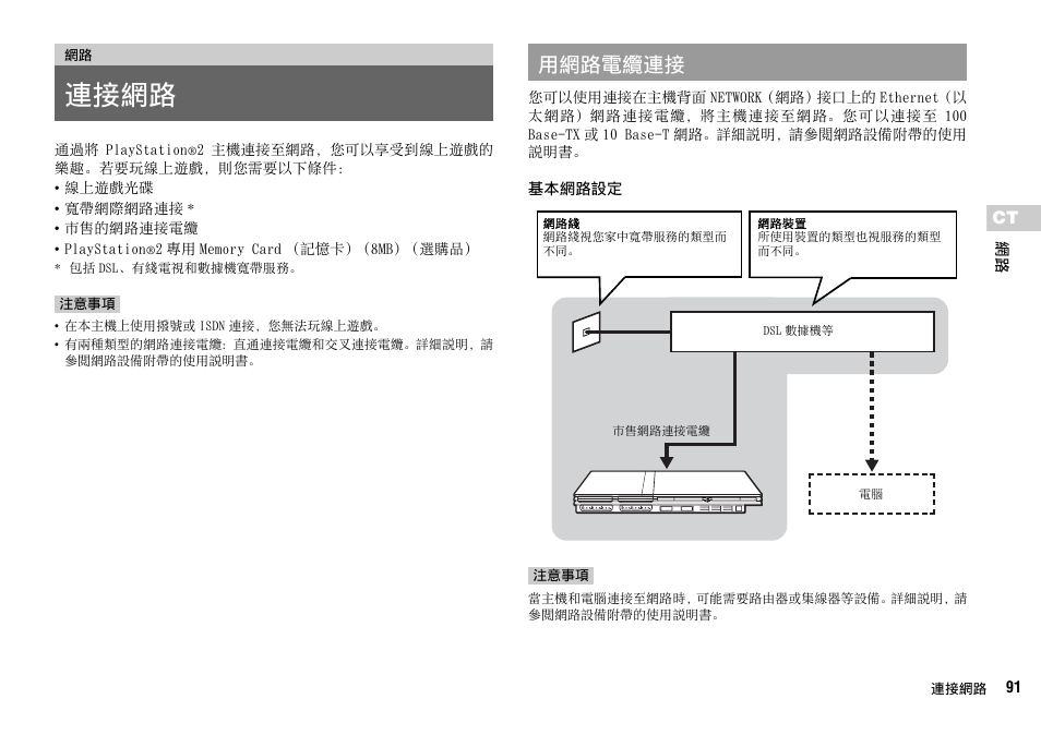 連接網路, 第 91 頁, 用網路電纜連接 | Sony SCPH-75006 User Manual | Page 91 / 104