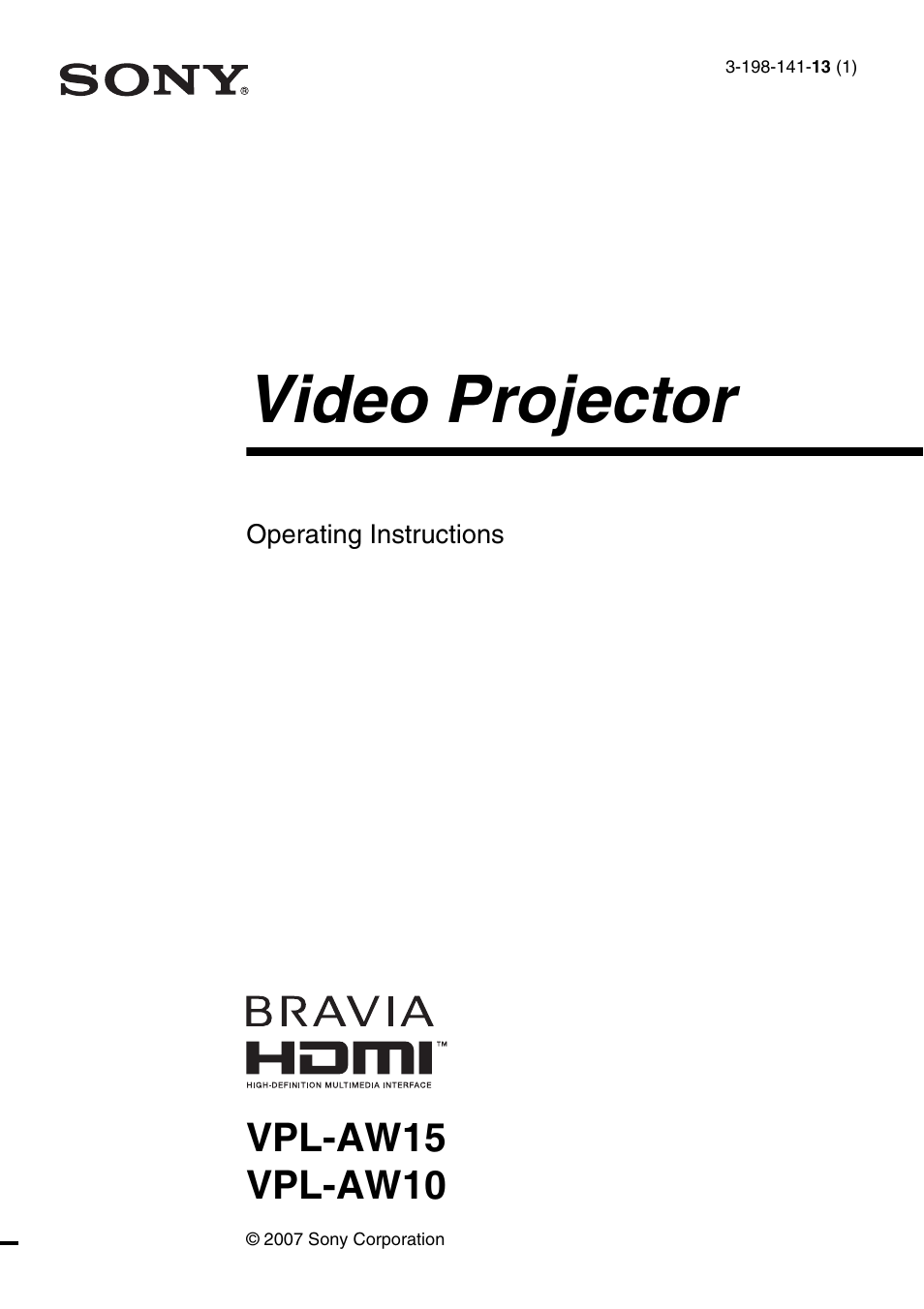 Sony VPL-AW10 User Manual | 76 pages