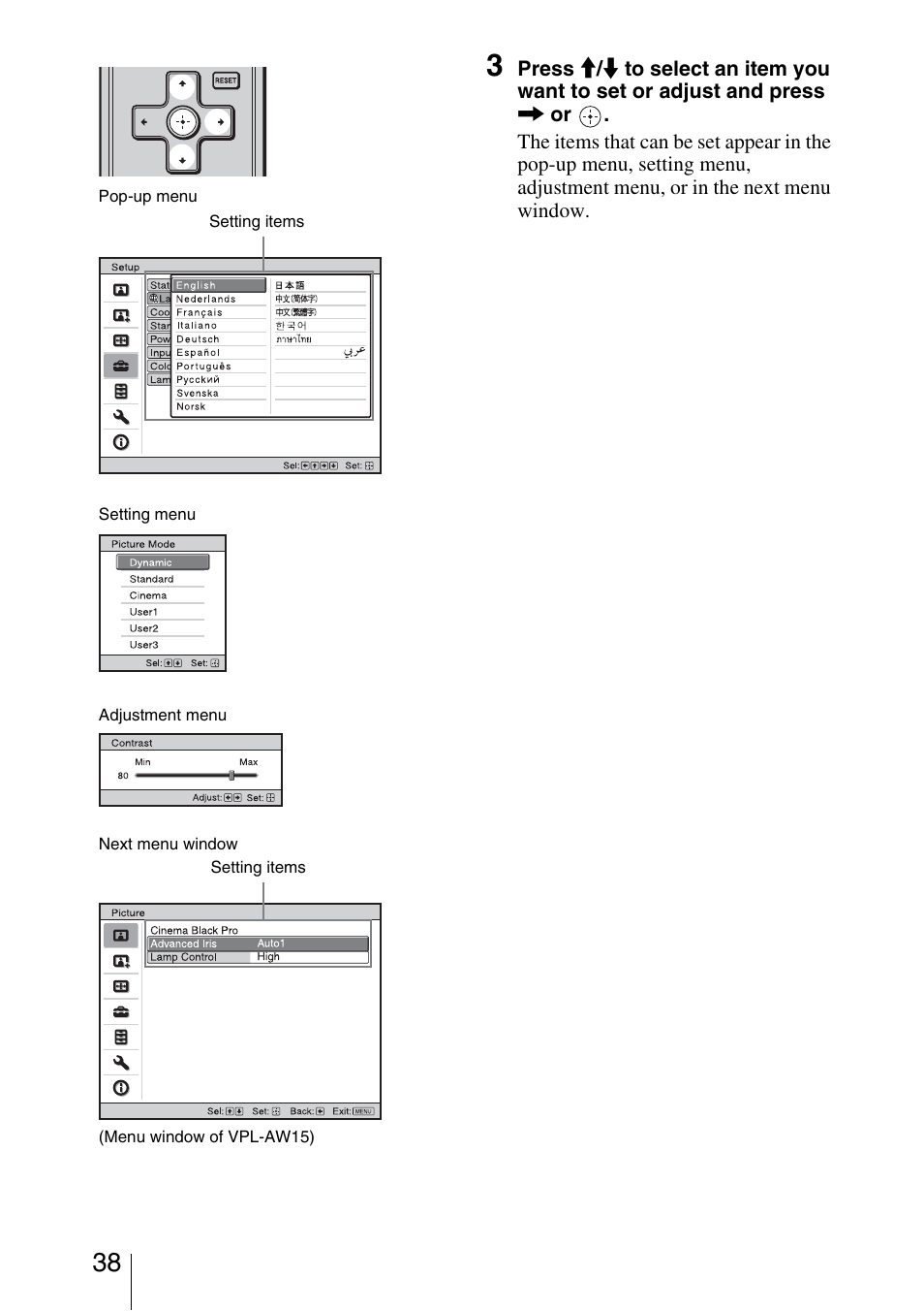 Sony VPL-AW10 User Manual | Page 38 / 76