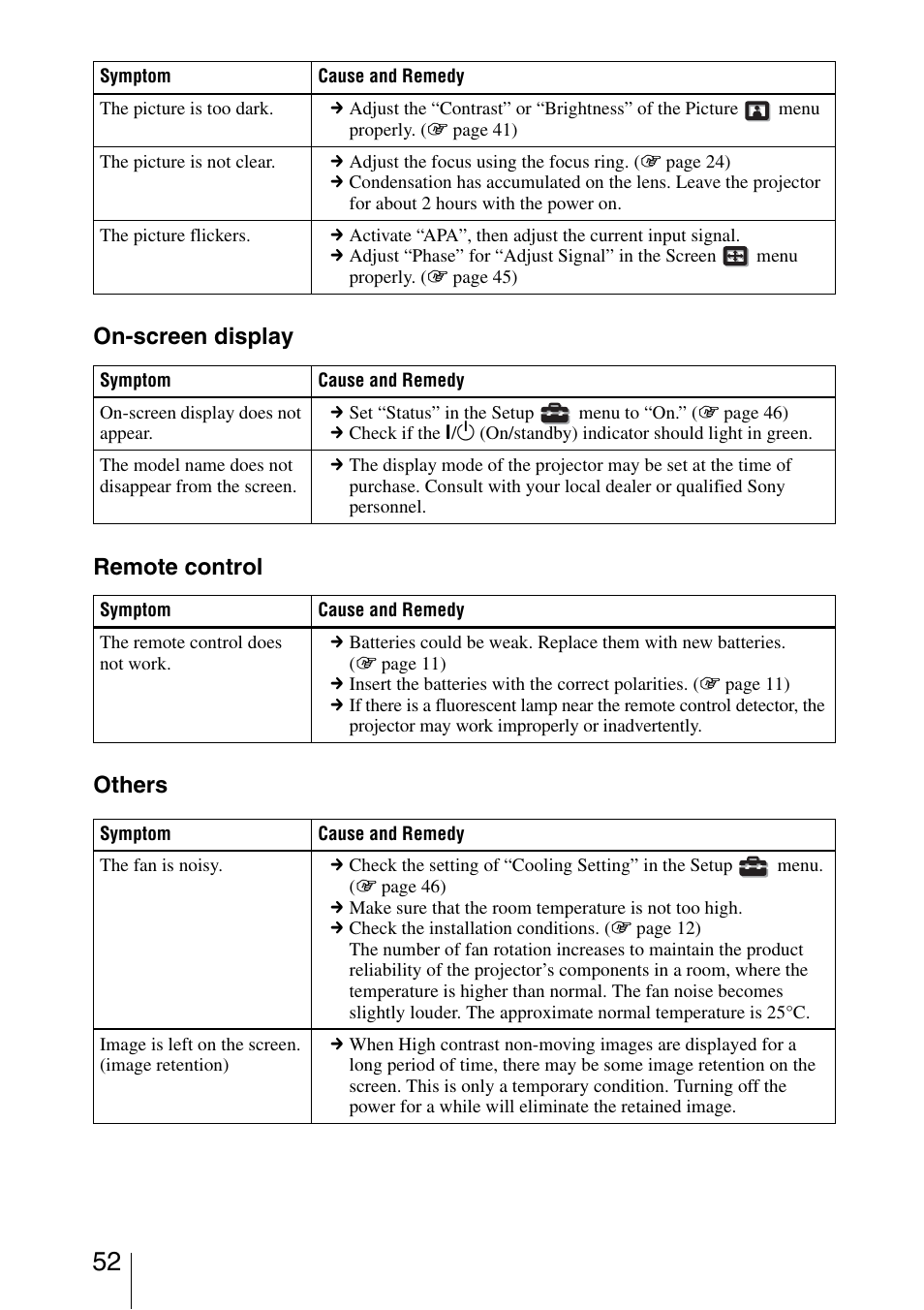 On-screen display remote control others | Sony VPL-AW10 User Manual | Page 52 / 76