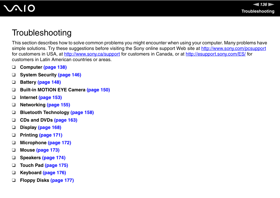 Troubleshooting | Sony VGN-TX700 User Manual | Page 136 / 195