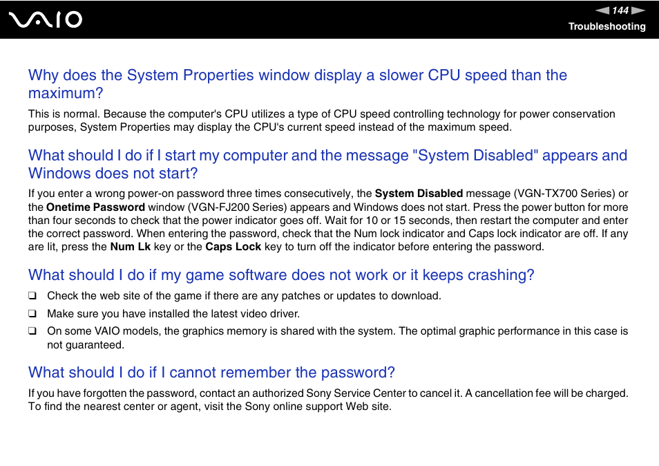 What should i do if i cannot remember the password | Sony VGN-TX700 User Manual | Page 144 / 195