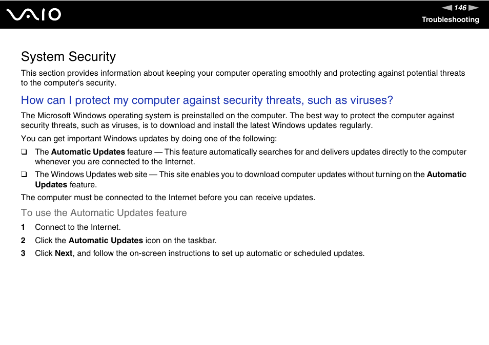 System security | Sony VGN-TX700 User Manual | Page 146 / 195