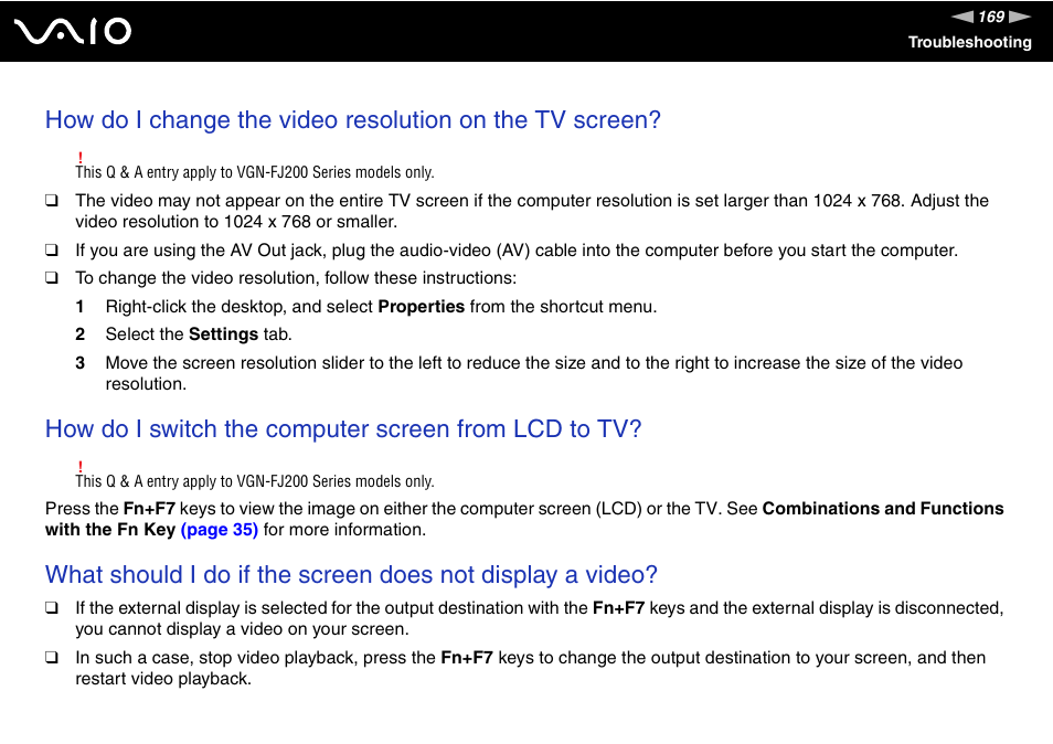 How do i switch the computer screen from lcd to tv | Sony VGN-TX700 User Manual | Page 169 / 195