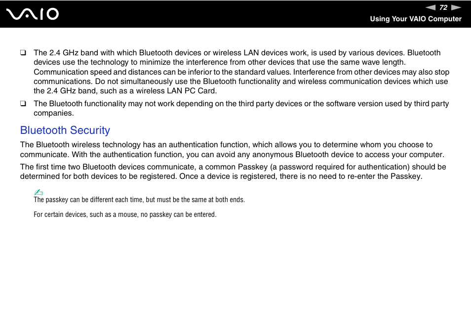 Bluetooth security | Sony VGN-TX700 User Manual | Page 72 / 195