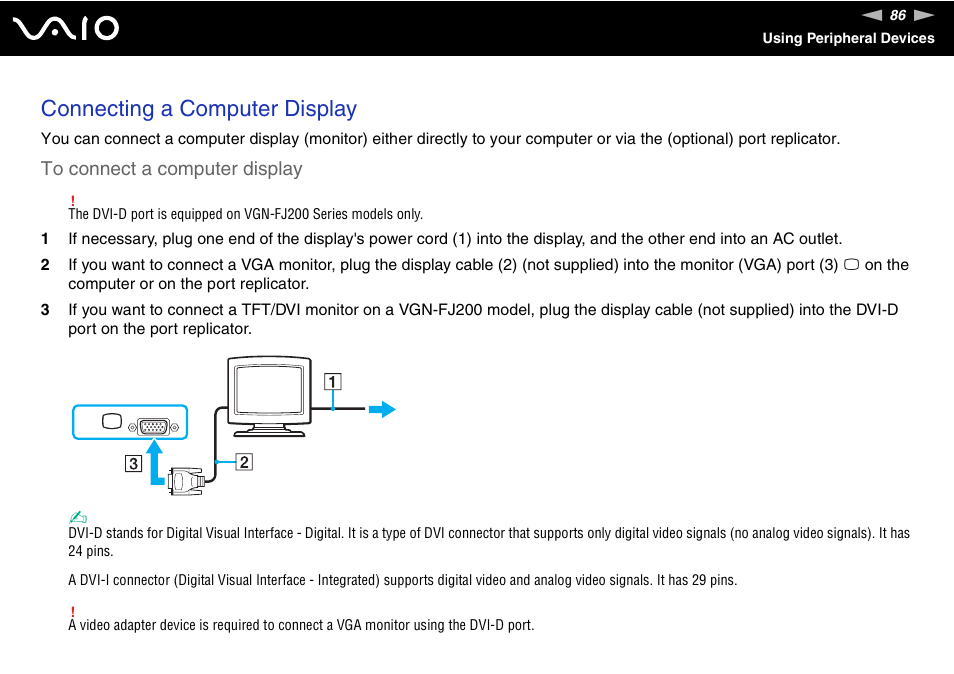 Connecting a computer display | Sony VGN-TX700 User Manual | Page 86 / 195